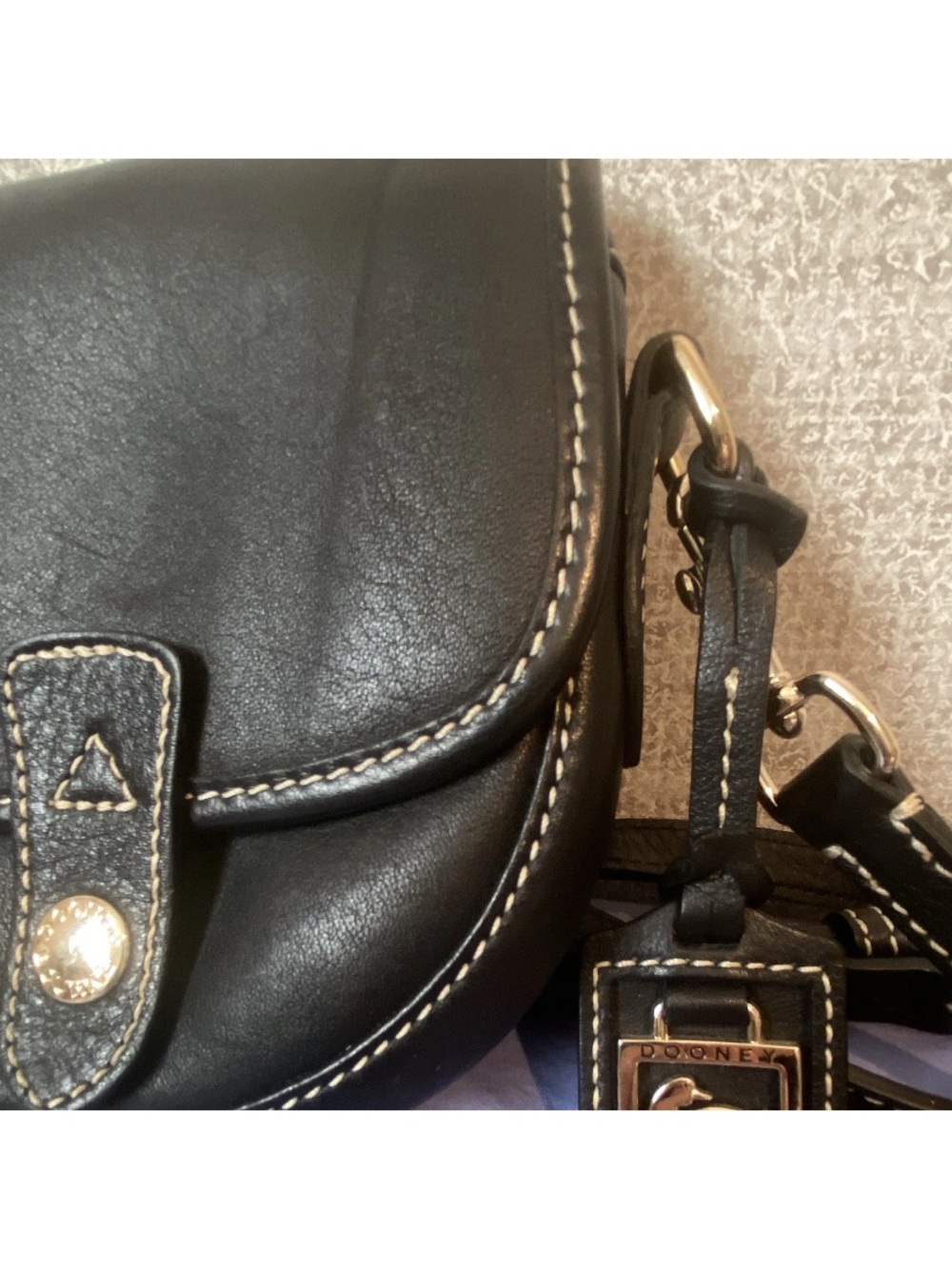Dooney & Bourke Black Leather Mini Saddle Crossbody with Gold Hardware - Picture 4 of 15